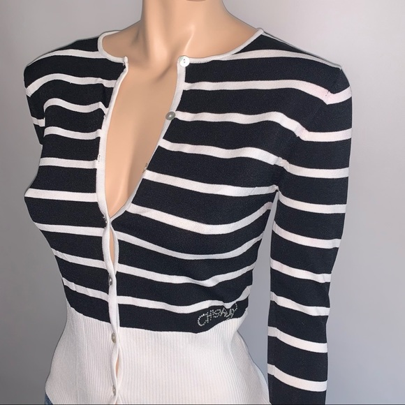 Retro Cherry Striped Y2K Ribbed Cardigan Sweater - Picture 14 of 15